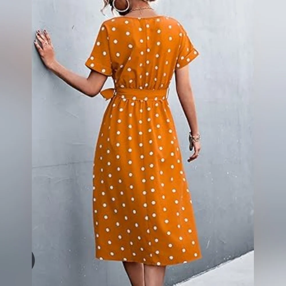 Polka Dot Orange Dress Size S - Picture 2 of 7